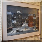 A66. Framed Michel Delacroix winter scene. 